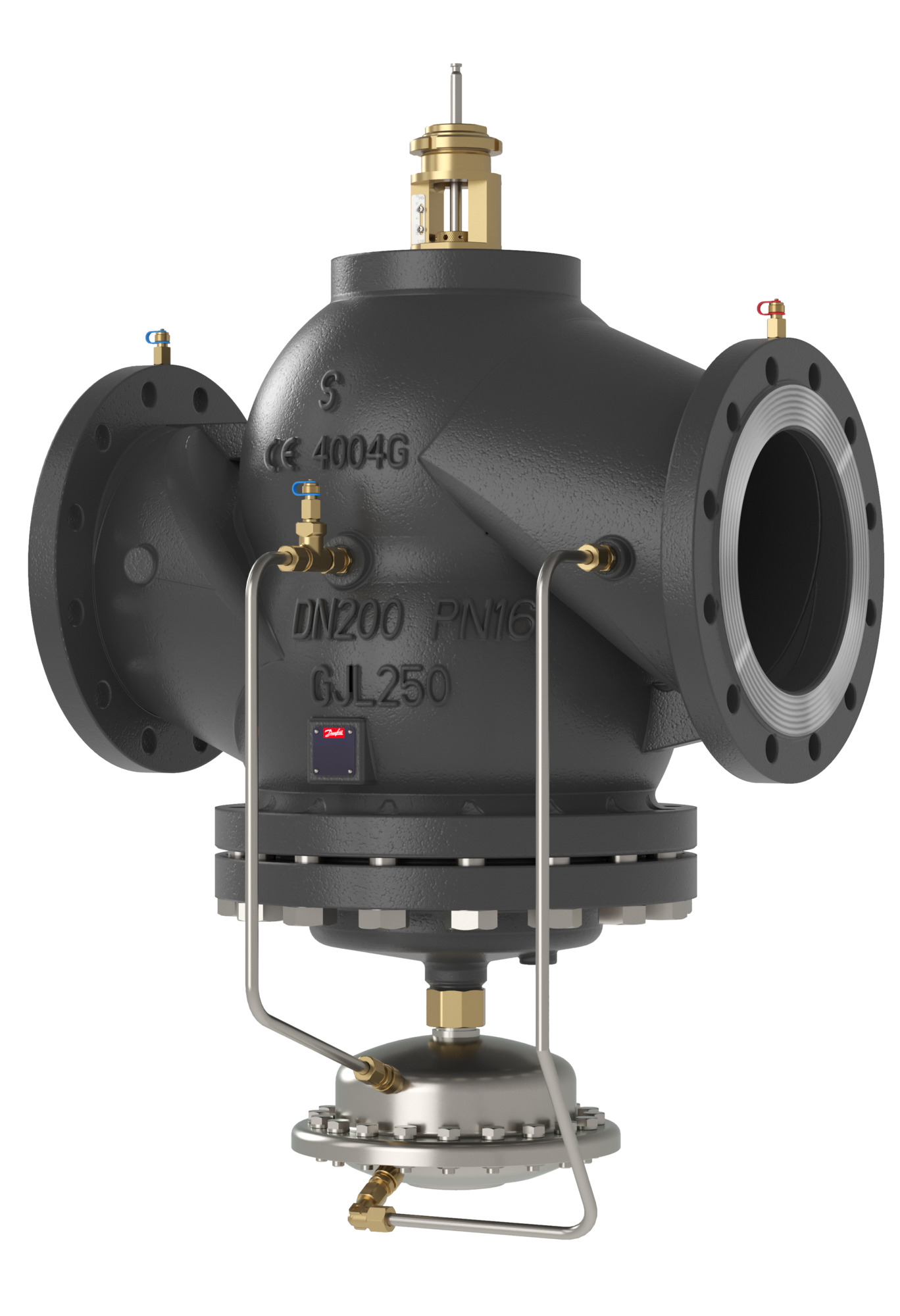 Danfoss AB-QM, DN 200, High flow, With test plugs, Flange