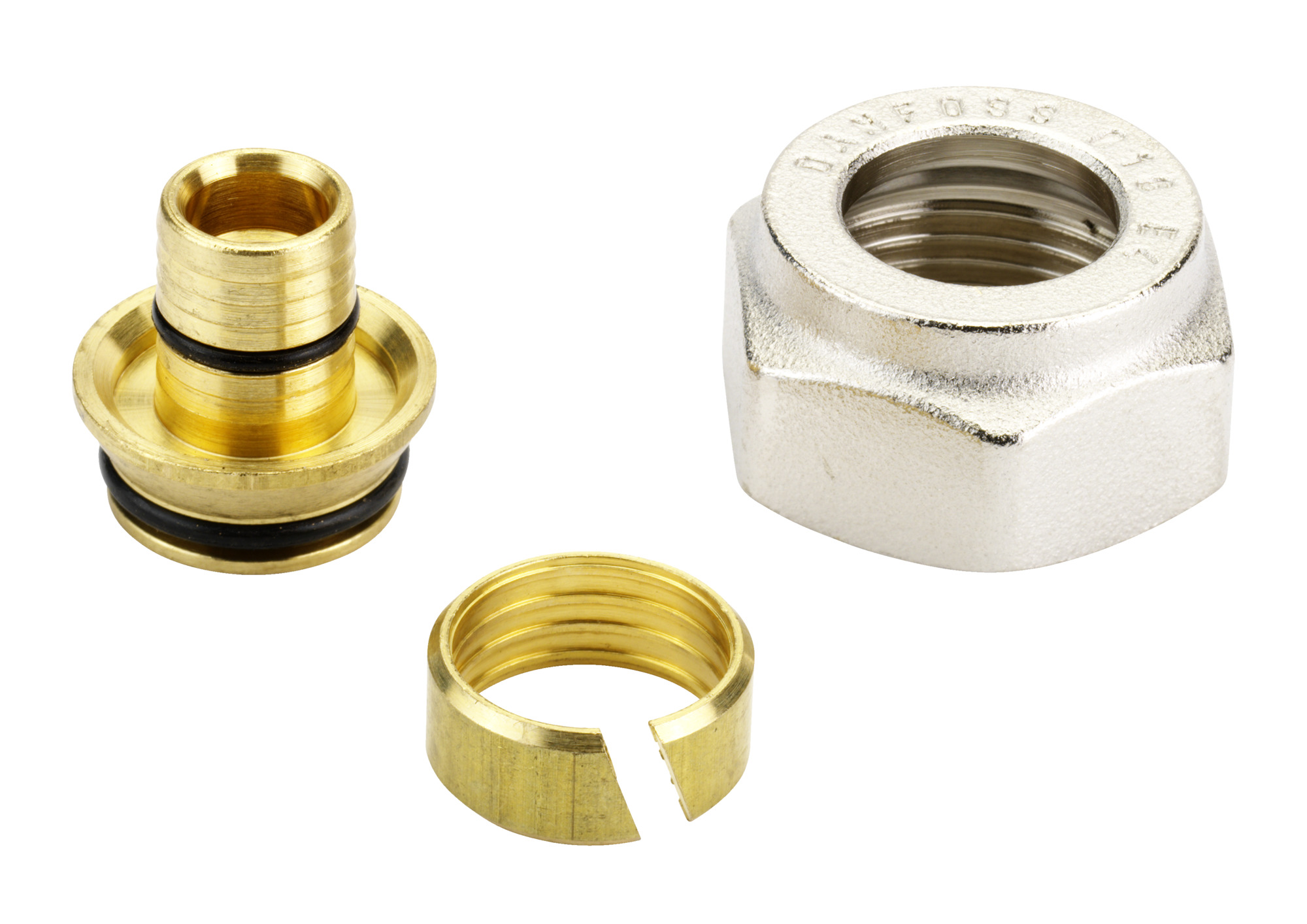 Danfoss Compression fittings for PEX plastic tubings, G 3/4", 16x2.2, Nickel plated